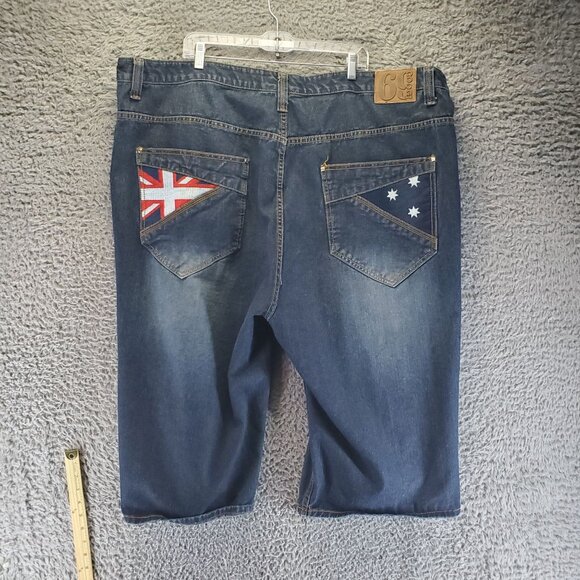 Coogi Shorts Mens 50 Blue Embroidery Distressed Denim Baggy Y2K Retro - Picture 1 of 13